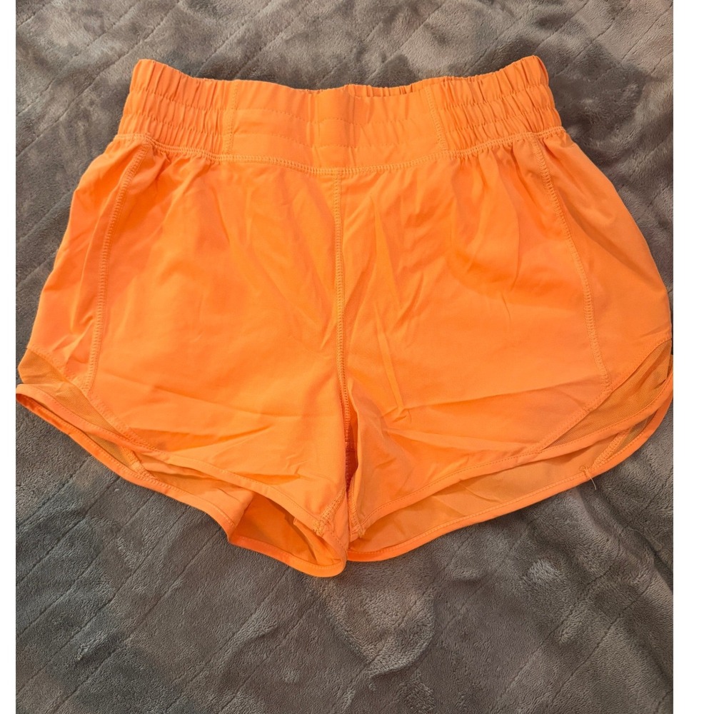 Mondetta Performance Luxury Neon Orange Running Shorts XS Smocked Waist Mesh